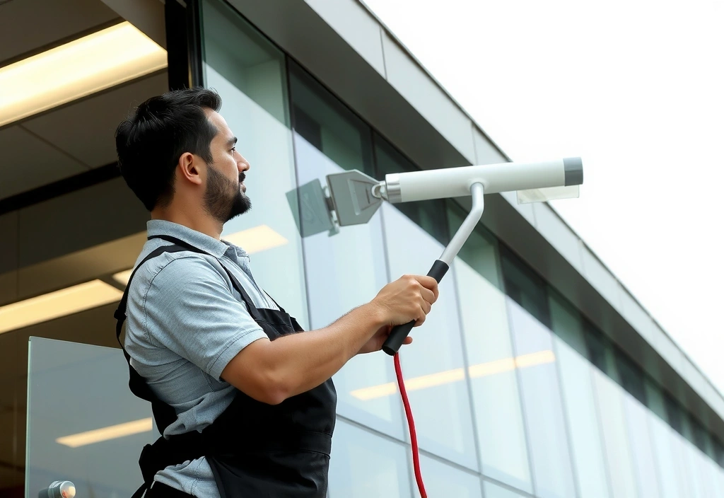 Imagine cu o femeie care spală o fereastră