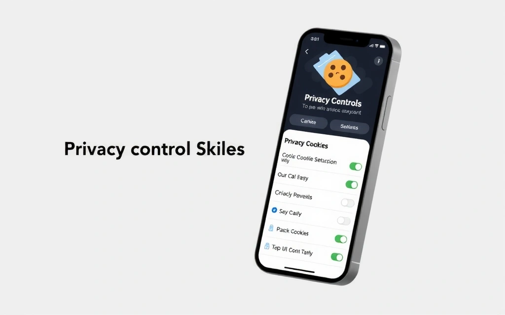 Ilustrație cu un panou de control al confidențialității pe un dispozitiv mobil, cu opțiuni de gestionare a cookie-urilor