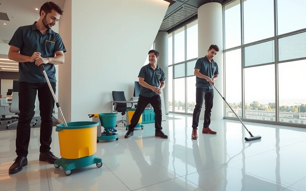 Echipă de curățenie profesională la lucru